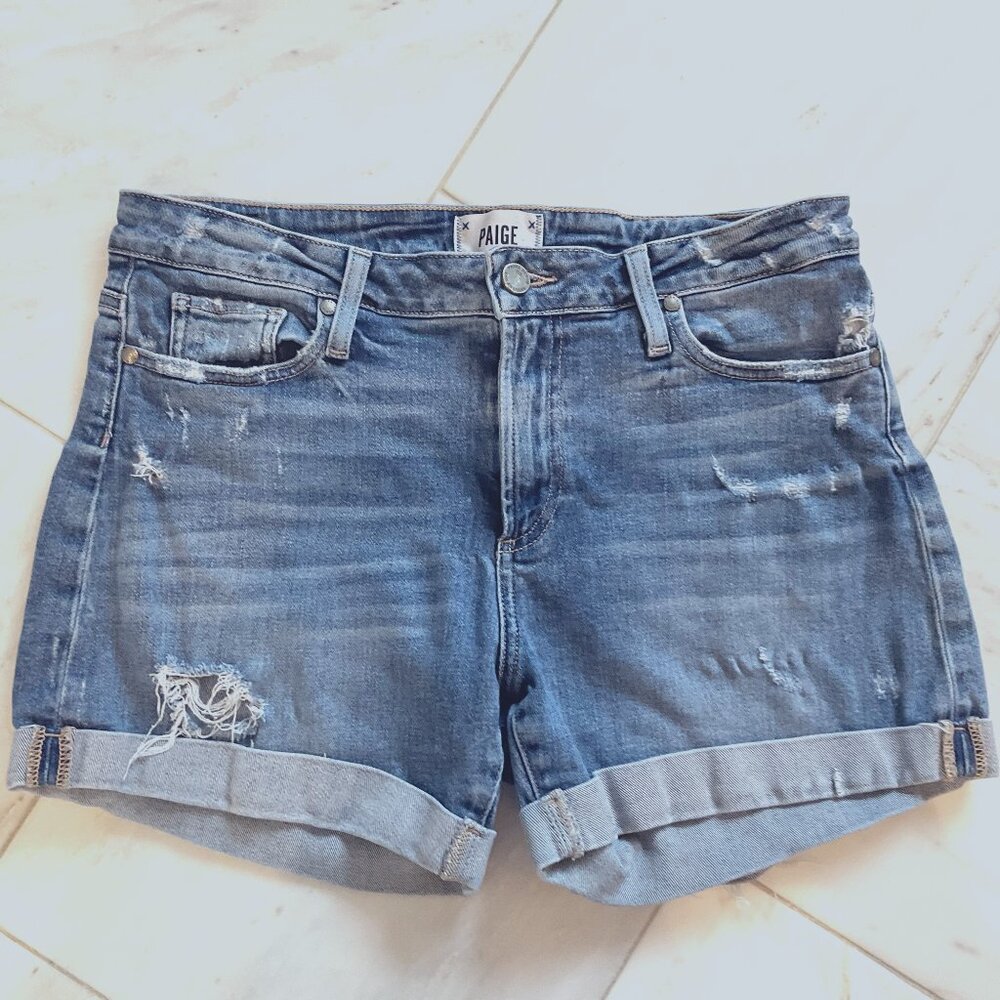Paige Parker cuffed denim jean shorts size 28 distressed